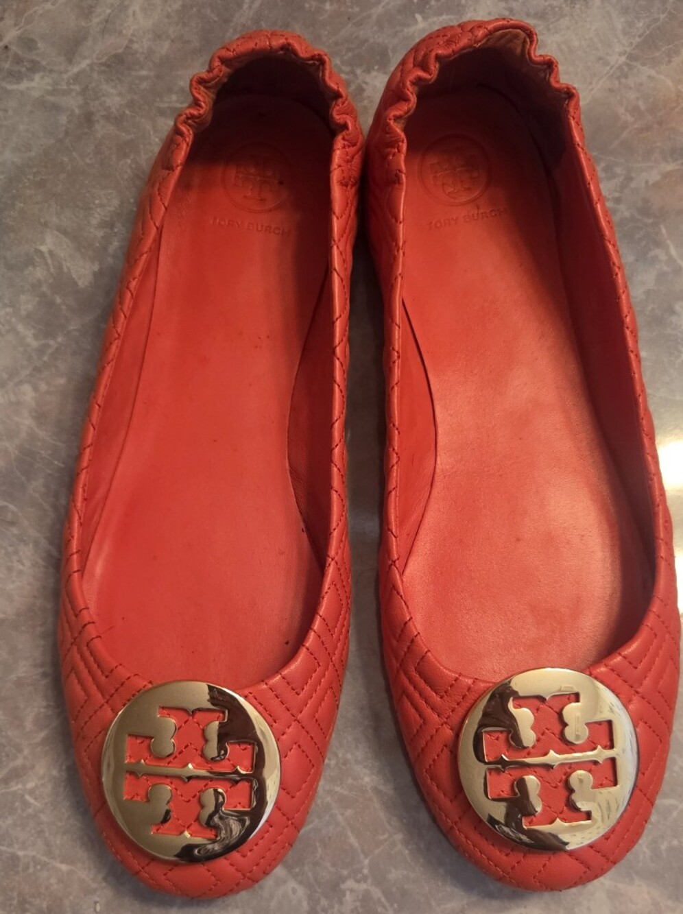 Tory Burch Women's Quilted Logo Ballet Flat in Coral